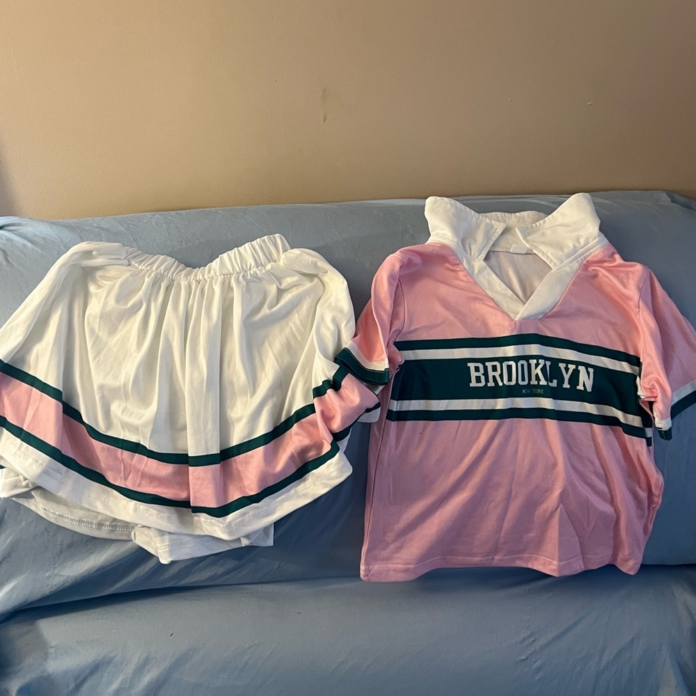 Pink and White Brooklyn Shirt and Skirt Set